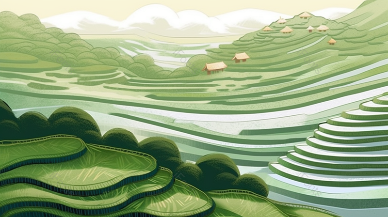 文艺风山间梯田房屋田园风光插画,插画/手绘图,插画/手绘图库,插画/手绘图下载,插画/手绘